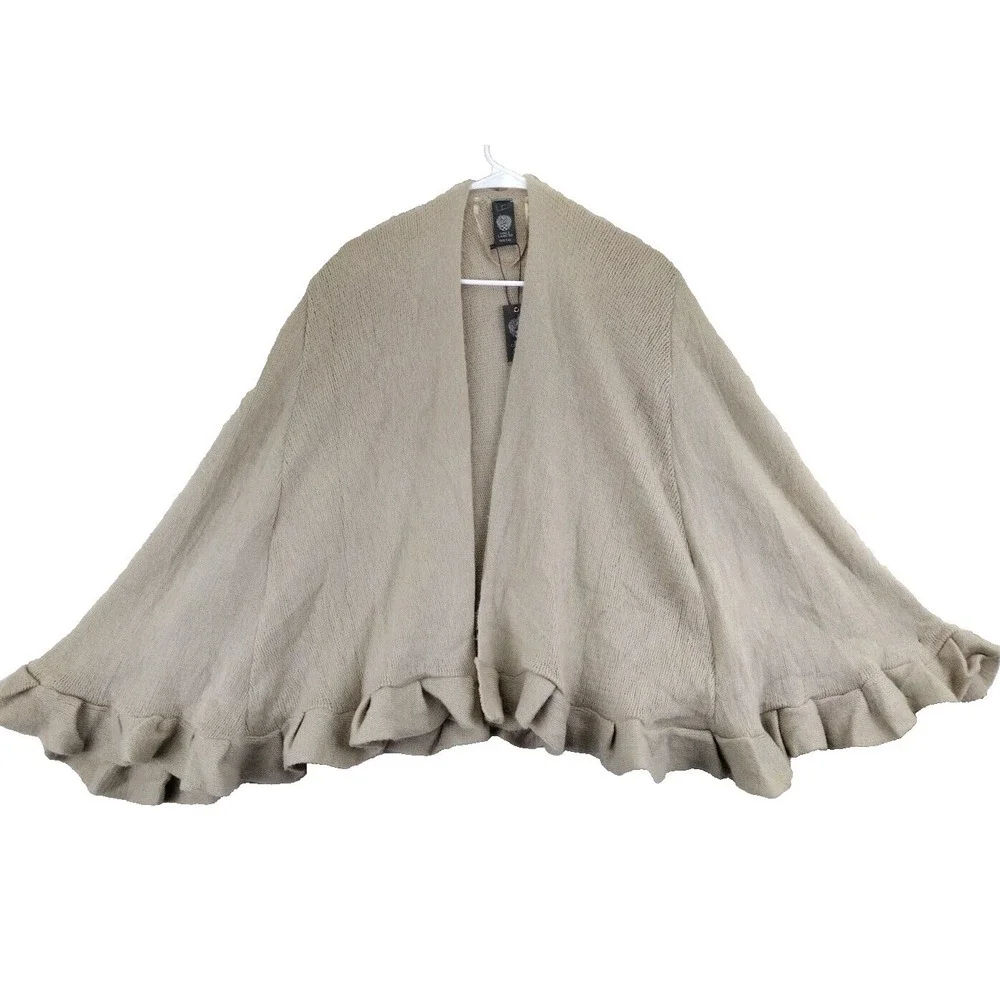 Vince Camuto Womens One‎ Size Peyote Knit Open Front Ruffle Cape Cardigan